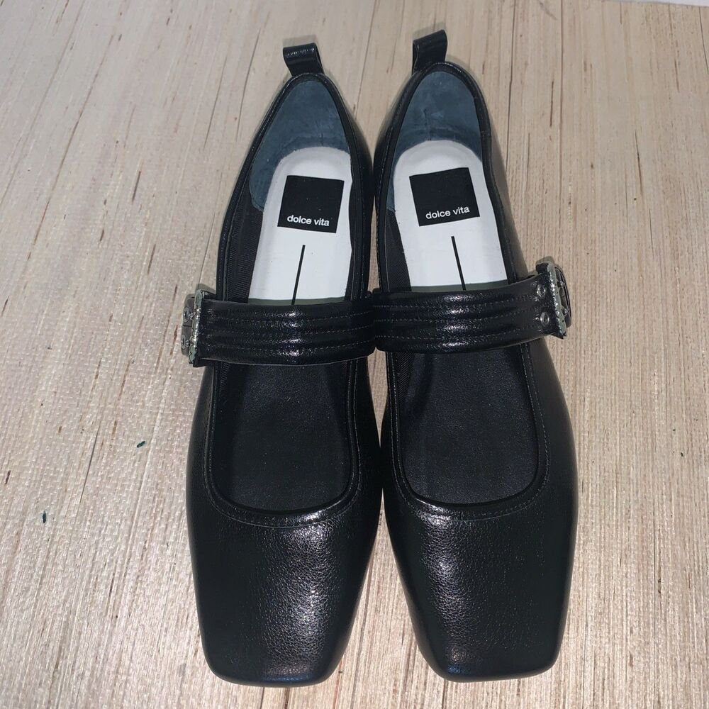 Dolce Vita Mary Jane Womens 9 Flats Buckle Square Toe Black Leather Retro Office